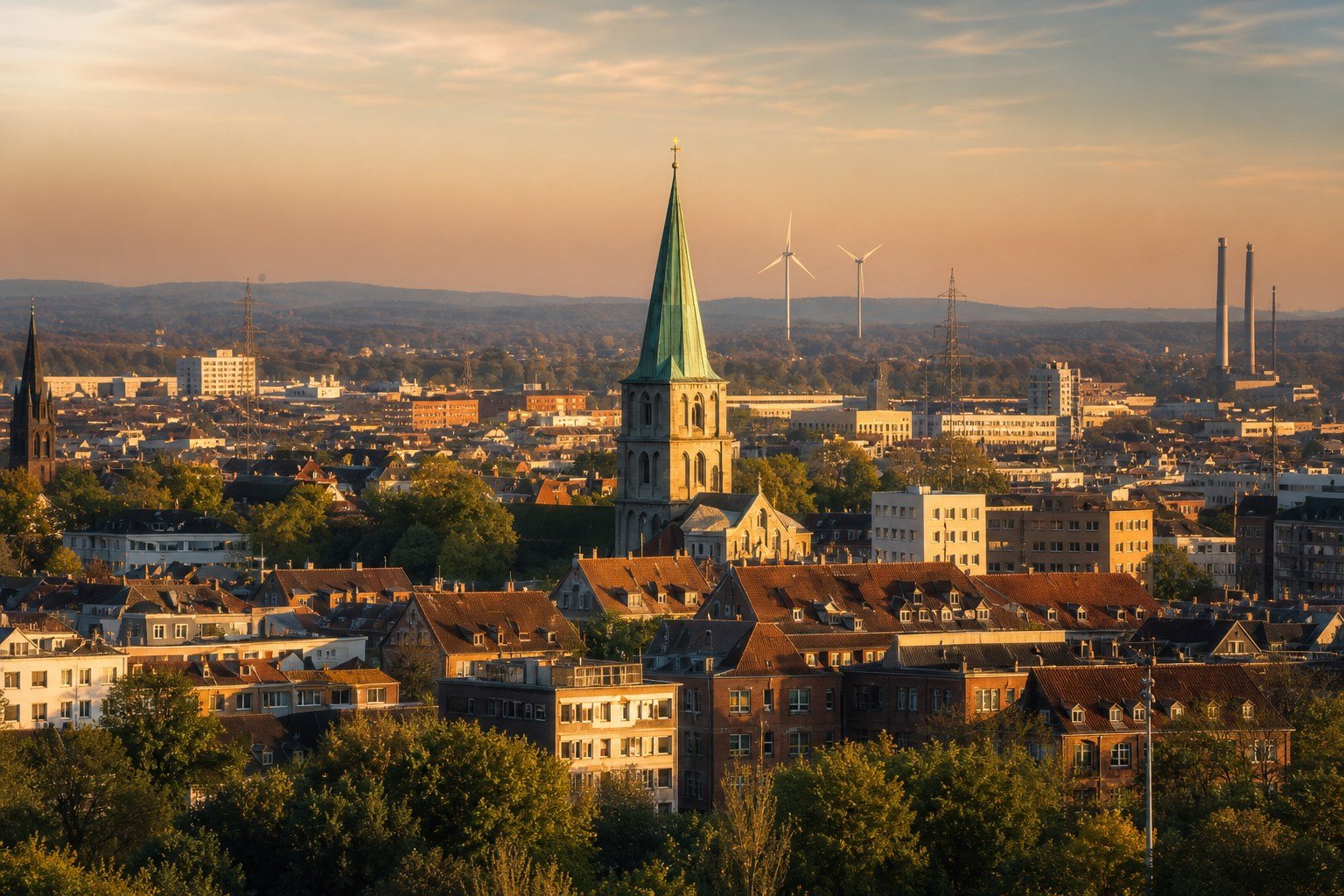 Cinematic view of Hamm with the Paulus Church